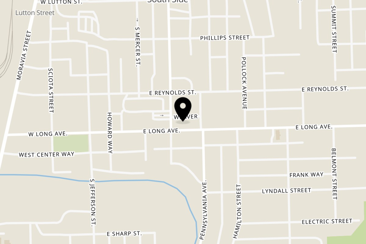 Map showing the location of Patsy's Bar & Grill on 207 E Long Ave in New Castle